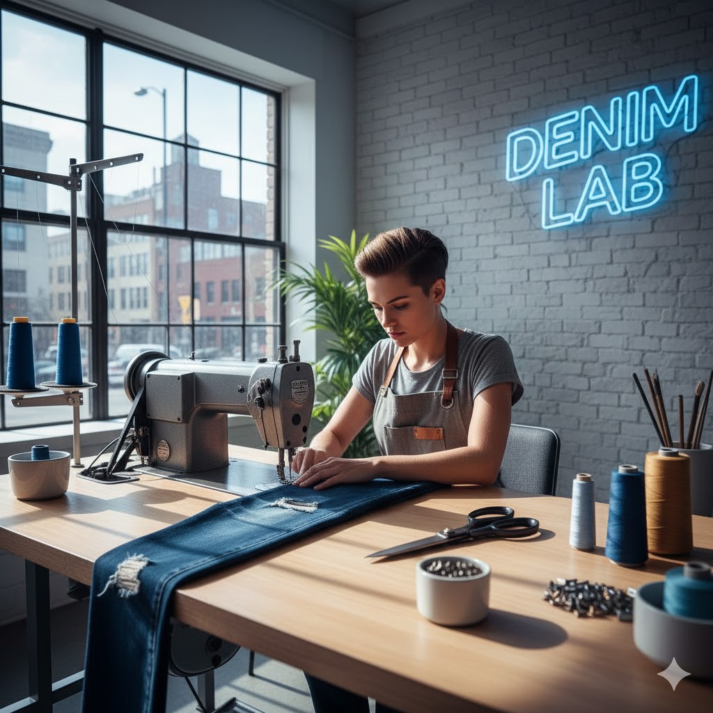 Denim jeans with professional hemming